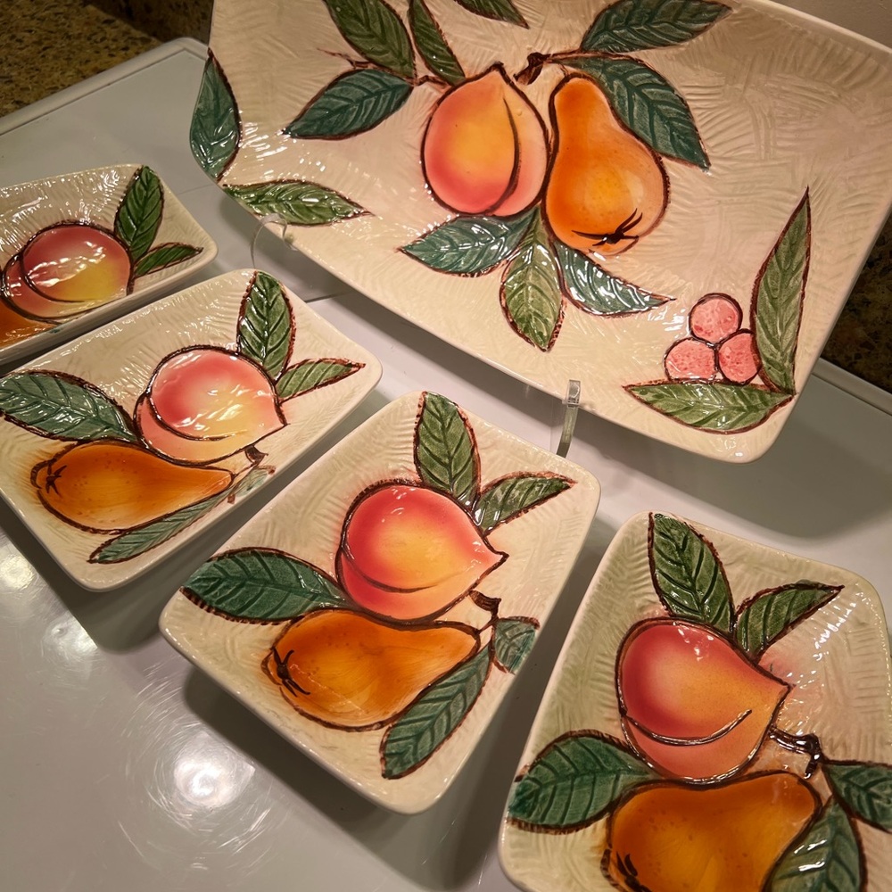 Vibrant Fruit Design Ceramic Serveware Set, Platter 12x6” Dishes 4.5x6” - Picture 5 of 13